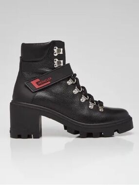 Moncler Carol Black Leather Mid-Heel Boots Size 6.5